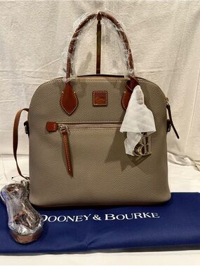 NWT Dooney & Bourke Pebbled Grain Taupe Leather Domed Satchel.